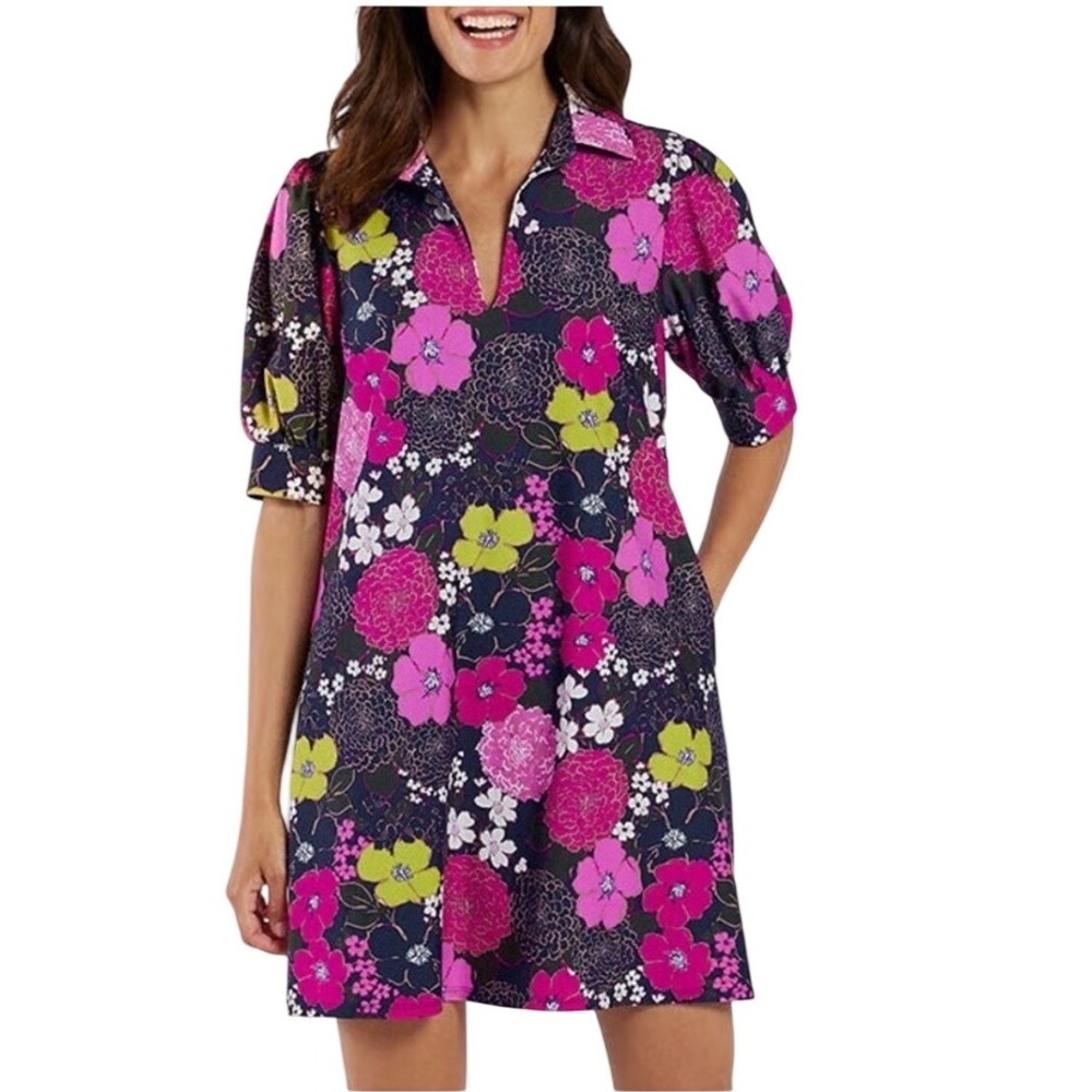 Jude Connally Emerson Dress Jude Cloth Floral Shift Short Sleeve V-Neck Medium